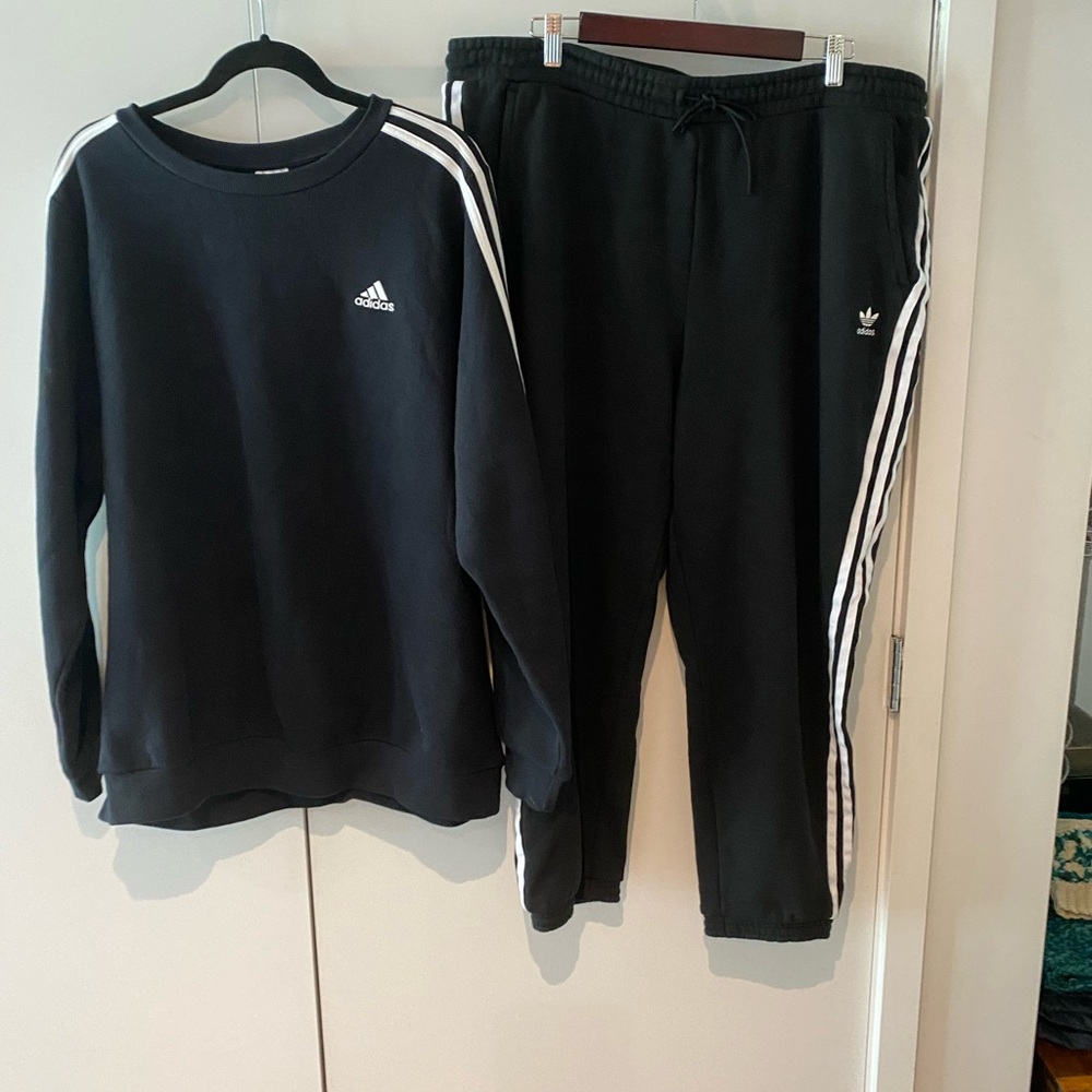 Adidas Black and White Stripe Tracksuit